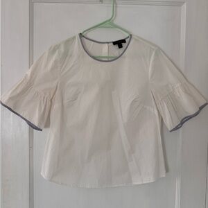 J. Crew white Blouse with Flared Sleeves and striped trim